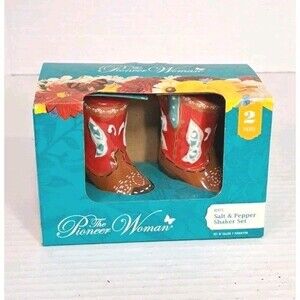 Pioneer Woman Cowboy Boots Salt & Pepper Shaker Set New Original Box Collectible